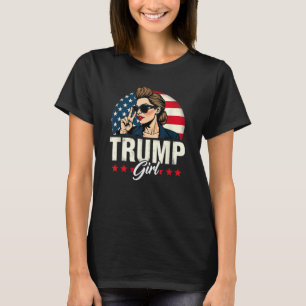 Patriotic Trump Girl Messy Bun Sunglasses T Shirt