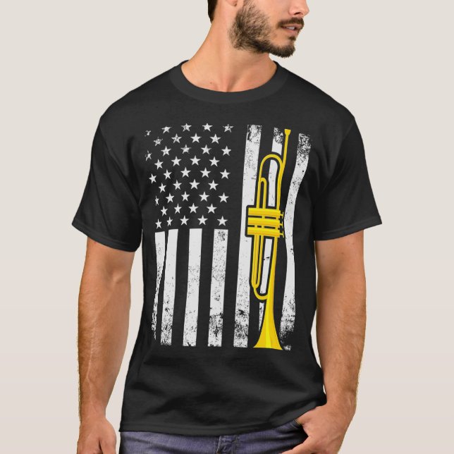 Patriotic Trumpeter Gift Flagga Trumpet T Shirt (Framsida)