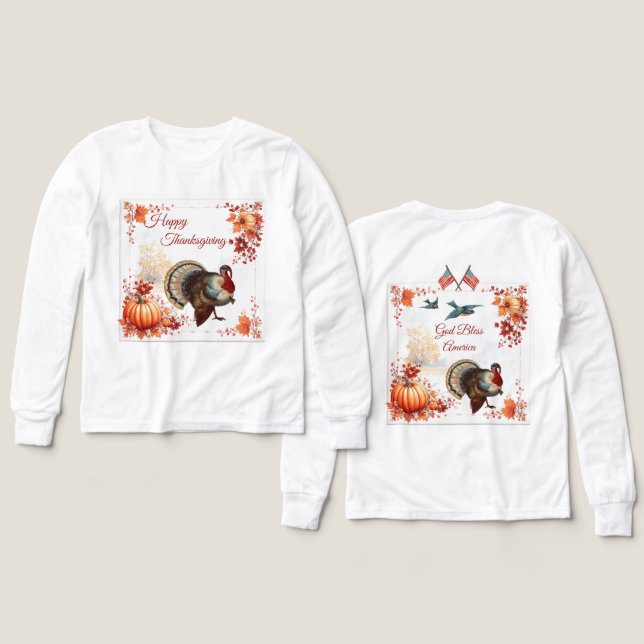 Patriotic Turkey Thanksgiving Kids T Shirt (Design framsida och baksida)