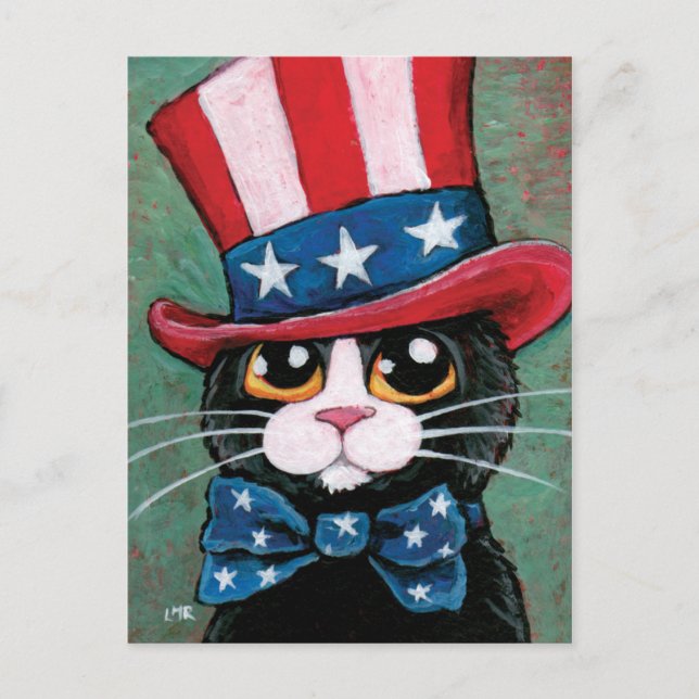 Patriotic Tuxedo Cat | 4:e juli vykort (Framsida)