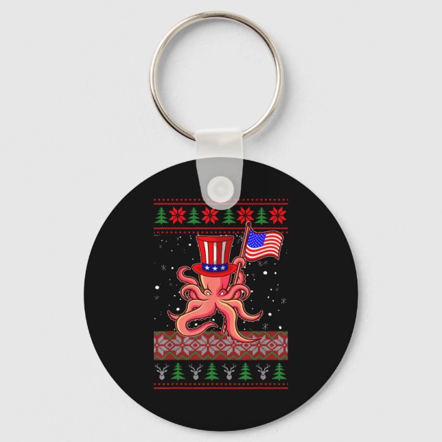 Patriotic Ugly Christmas Sweater Women Kids Men  Nyckelring (Framsida)