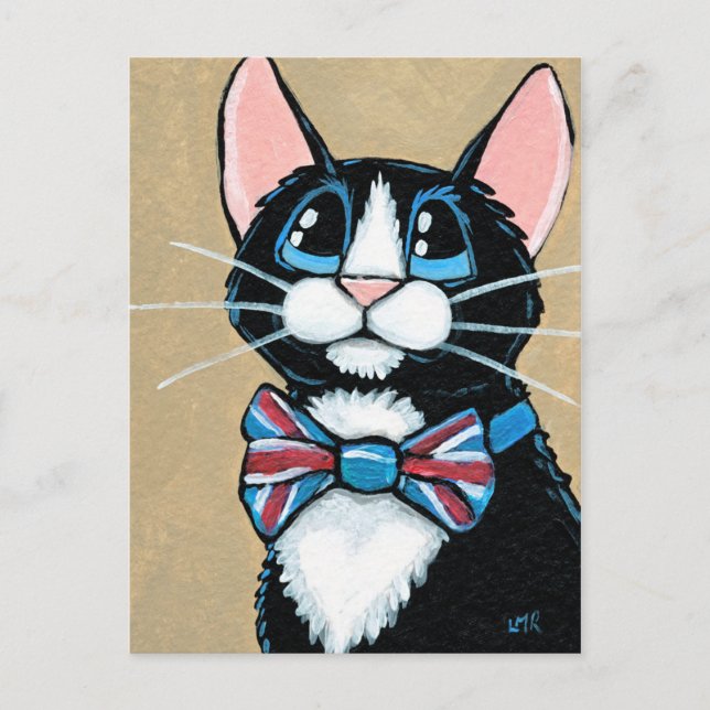 Patriotic UK Tuxedo Cat with Bow Tie Painting Vykort (Framsida)