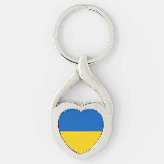 Patriotic Ukraina Flagga Twisted Heart Silverfärgad Nyckelring