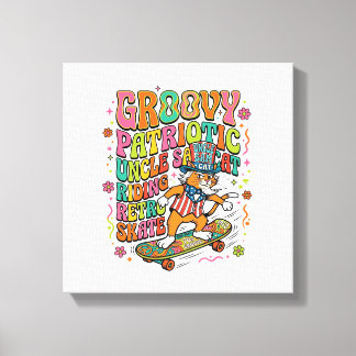 Patriotic Uncle Sam Cat Retro Typography T-Shirt ( Canvastryck