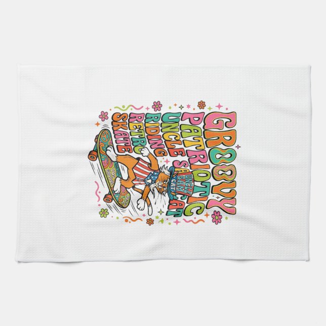 Patriotic Uncle Sam Cat Retro Typography T-Shirt ( Kökshandduk (Horisontell)