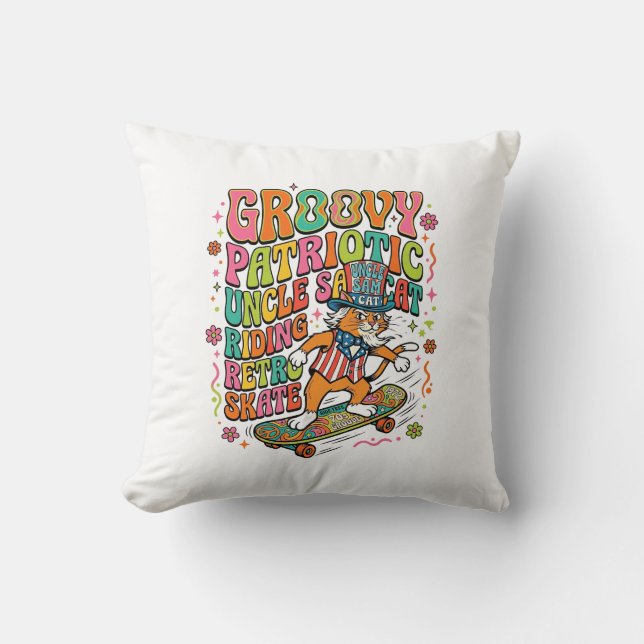 Patriotic Uncle Sam Cat Retro Typography T-Shirt ( Kudde (Framsida)