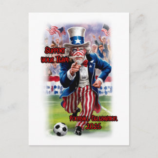 Patriotic Uncle Sam playing Soccer on a Helg Vykort