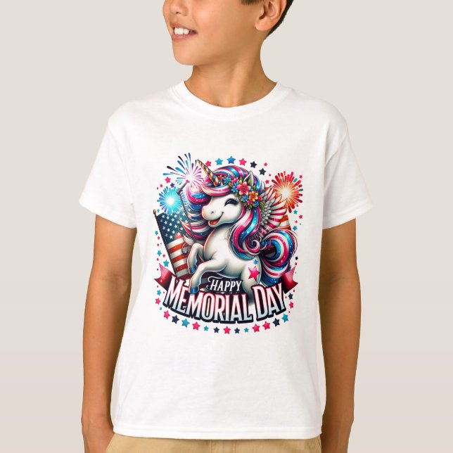 Patriotic Unicorn Kids T-Shirt (Framsida)