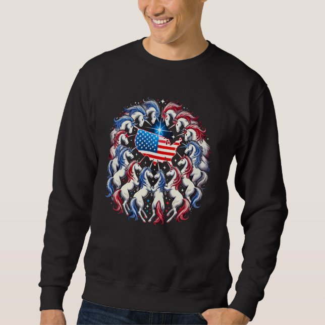 Patriotic Unicorn Magic American Spirit Freedom Lång Ärmad Tröja (Framsida)