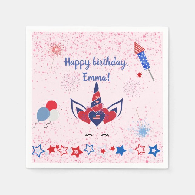 Patriotic Unicorn Rosa gnistra Pappersservett (Framsidan)