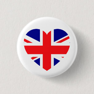 Patriotic Union Jack Kärlek Heart Rött vitt blått Knapp