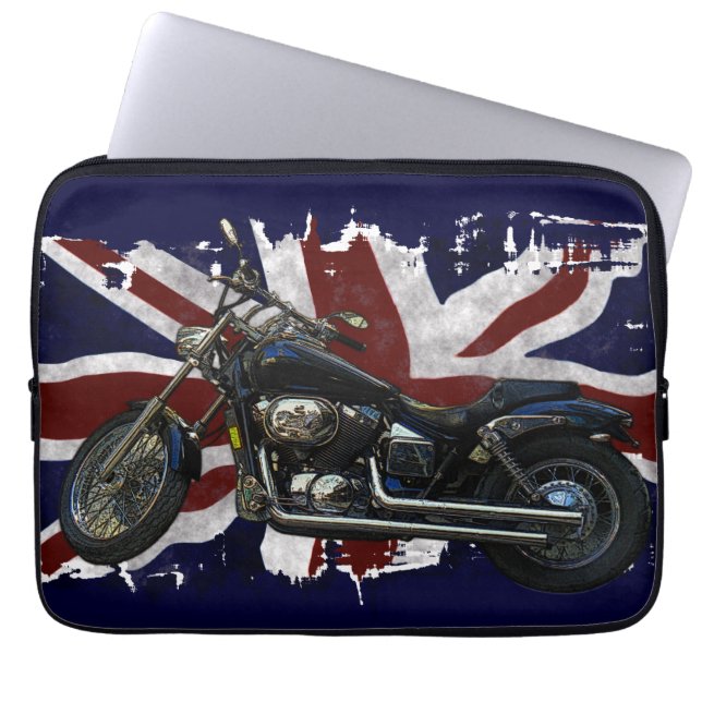 Patriotic Union Jack UK Union Flagga & Motorcycle Laptop Sleeve (Framsidan)
