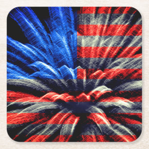 Patriotic United Stater Flagga Fireworks Underlägg Papper Kvadrat