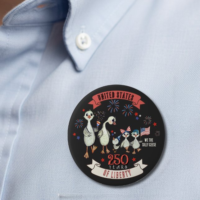 Patriotic US 250 Years of Liberty Fånig Geese Knapp (Patriotic US 250 Years of Liberty Silly Geese Button)
