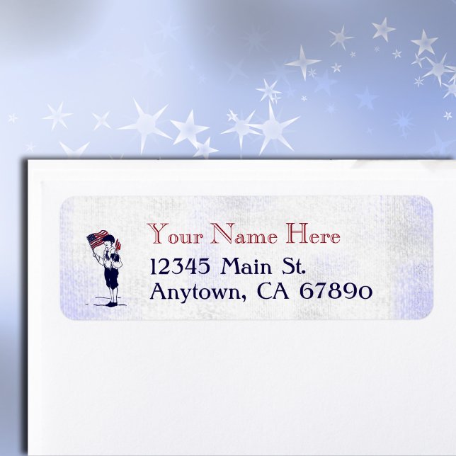 Patriotic US Flag and Fireworks Custom Address Returadress Etikett (Americana vintage fireworks and flag editable address label)