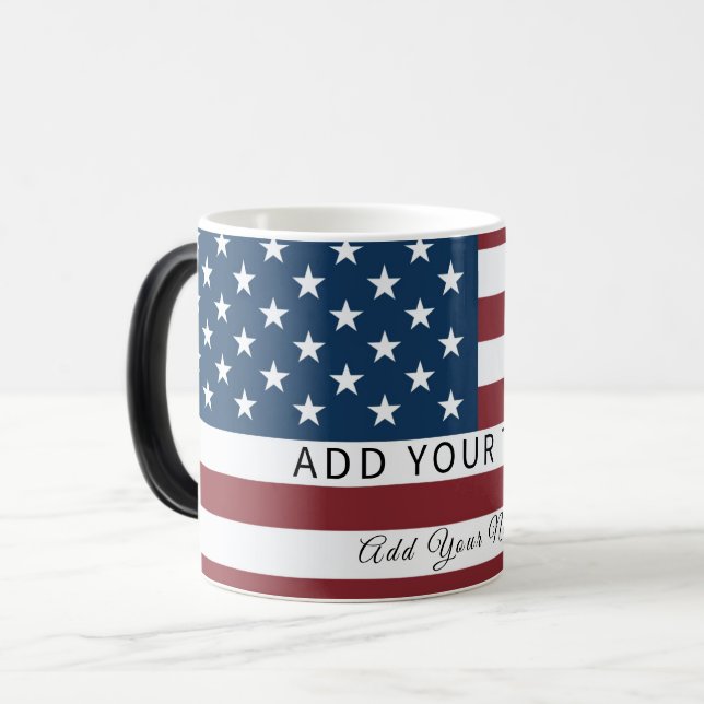 Patriotic US Flag Custom Text Name  Magisk Mugg (Framsida vänster)