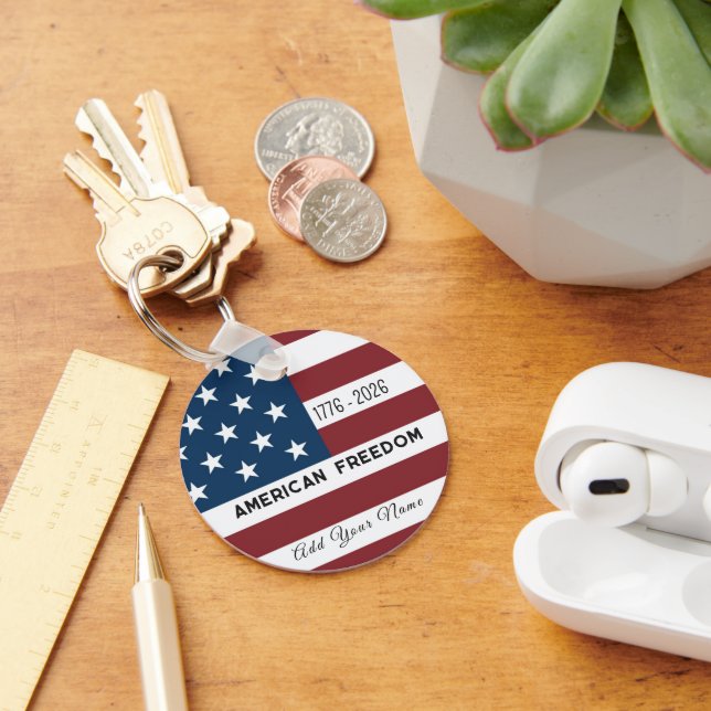 Patriotic US Flag Custom Text Name  Nyckelring (Skrivbord)