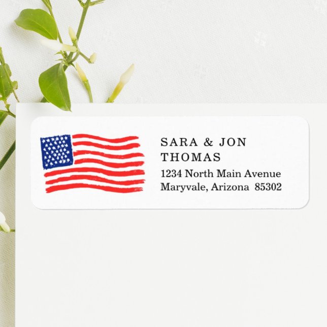 Patriotic US Flagga American Returadress 4 juli Etikett (Skapare uppladdad)