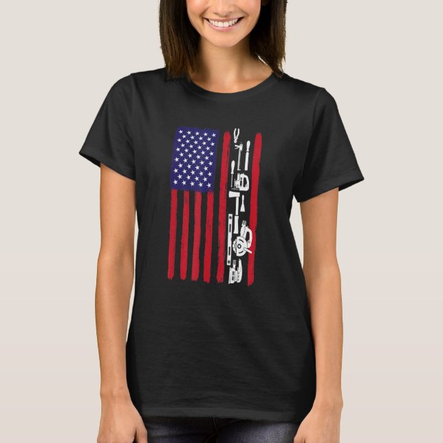 Patriotic US Flagga Carpenter Woodworking Carpente T Shirt (Framsida)