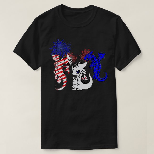 Patriotic US Flagga Dragon Älskare 4:e juli Amerik T Shirt (Design framsida)