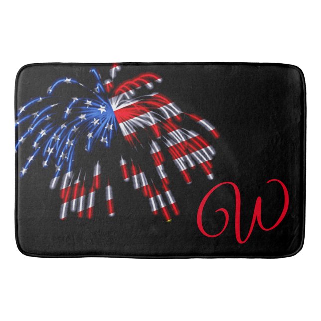 Patriotic US Flagga Fireworks Red Monogram Bath Ma Badrumsmatta (Framsidan)