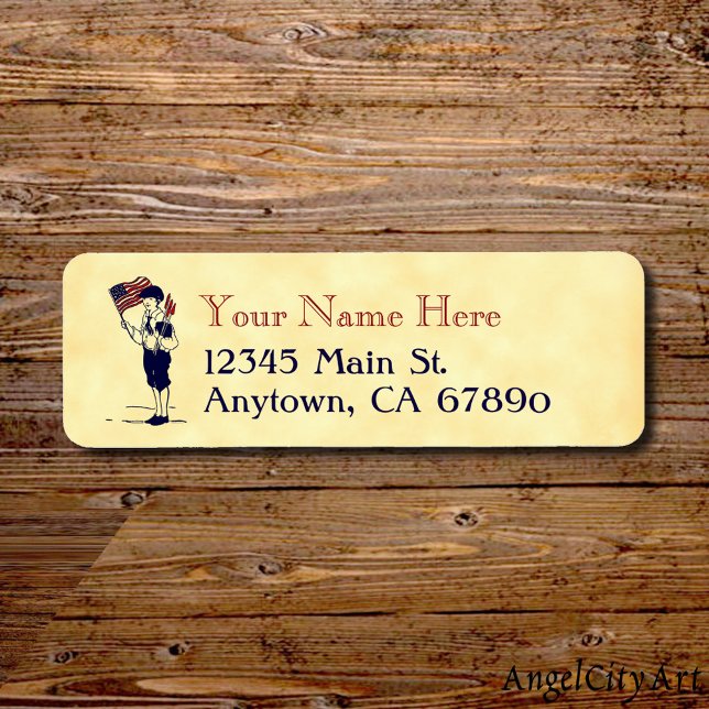 Patriotic US Flagga och Fireworks Anpassningsbar A Returadress Etikett (Patriotic us flag boy with fireworks label)