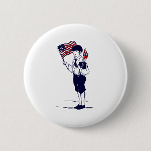 Patriotic US Flagga och Fireworks Boy Knapp