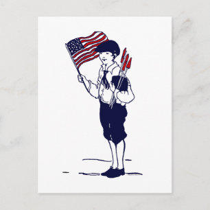 Patriotic US Flagga och Fireworks Boy Vykort