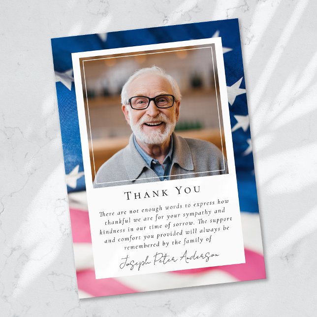 Patriotic US Flagga Photo Keepsak Funeral Memorial Tack Kort (Skapare uppladdad)