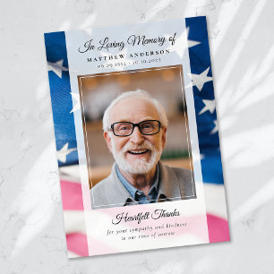 Patriotic US Flagga Photo Keepsak Funeral Memorial Tack Kort