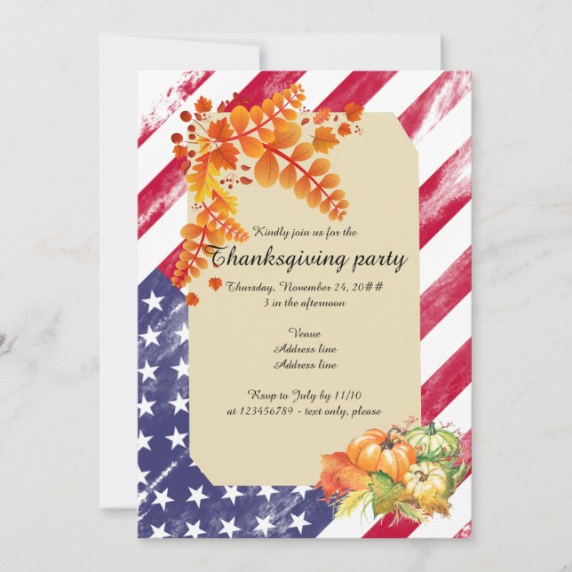 Patriotic US Flagga Script Thanksgiving Dinner Par Inbjudningar (Framsida)
