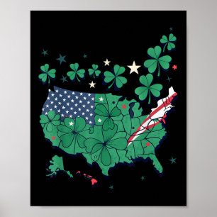 Patriotic Us Klöver Karta - Shamrock Proud America Poster