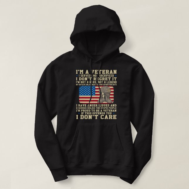 Patriotic US Retrött militär Soldier Im a Veteran Hoodie (Design framsida)