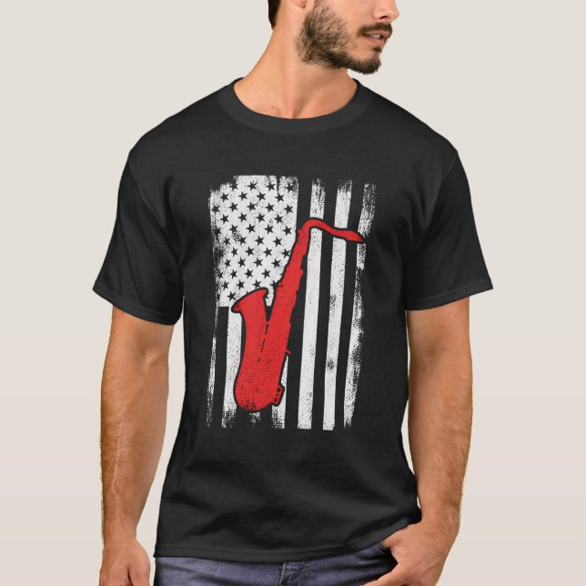 Patriotic Us Saxophone Player T Shirt (Framsida)