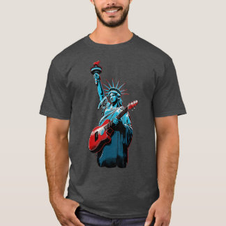 Patriotic USA 4:e juli Guitarist Cont Festiv T Shirt