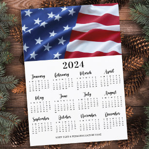 Patriotic USA American Flagga 12 Month Calendar Julkort