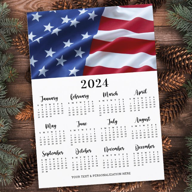 Patriotic USA American Flagga 12 Month Calendar Julkort (Skapare uppladdad)