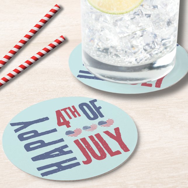 Patriotic USA American Flagga 4 juli Party Underlägg Papper Rund (Cute Patriotic USA American Flag Heart 4th Of July Round Paper Coaster)