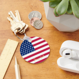 Patriotic USA American Flagga Faux Guld Monogramme Nyckelring