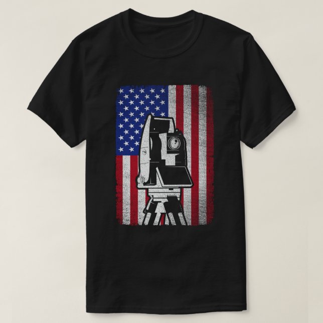 Patriotic USA American Flagga Land Surveyor T Shirt (Design framsida)