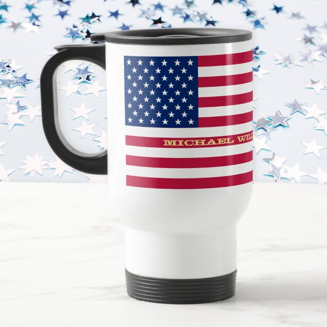 Patriotic USA American Flagga Monogram Resemugg (Patriotic USA American Flag Personalized Monogram Travel Mug)