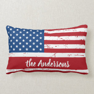 Patriotic USA American Flagga Personlig Namn Lumbarkudde