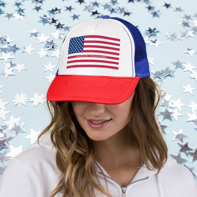 Patriotic USA American Flagga Stars Rand Red Blue Truckerkeps (Patriotic USA American Flag Stars Stripes Red Blue Trucker Hat)