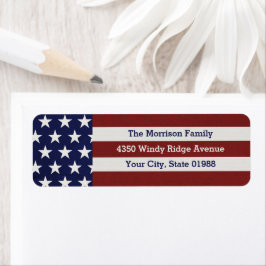 Patriotic USA American Flagga Stars & Rand Returadress Etikett
