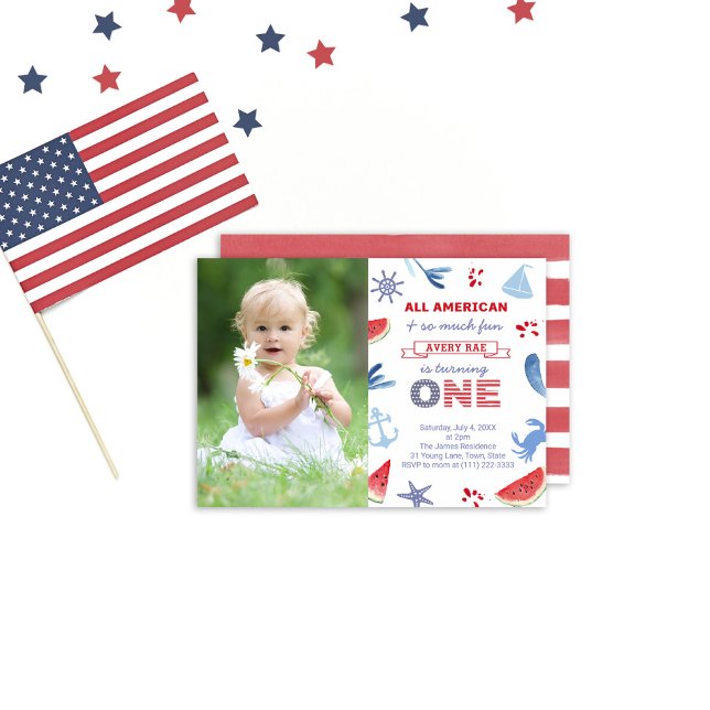 Patriotic USA Beach 1st Birthday Party Bild Inbjudningar (Skapare uppladdad)