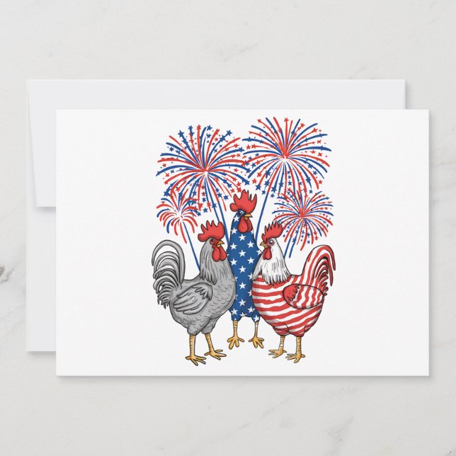 Patriotic USA Chicken USA Hen 4 juli Inbjudningar (Framsida)