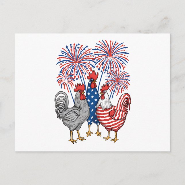 Patriotic USA Chicken USA Hen 4 juli Vykort (Framsida)