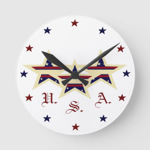 PATRIOTIC USA CLOCK RUND KLOCKA