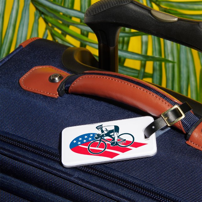 Patriotic USA Cycling American Flagga Bike Rider Bagagebricka (Skapare uppladdad)