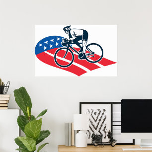 Patriotic USA Cycling American Flagga Bike Rider Poster